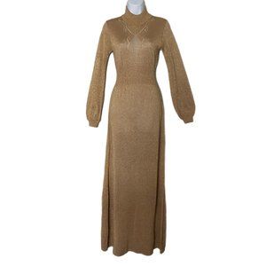 VTG Gold Metallic Turtleneck Acrylic Sweater Maxi Dress by Shayne Hong Kong 7/8